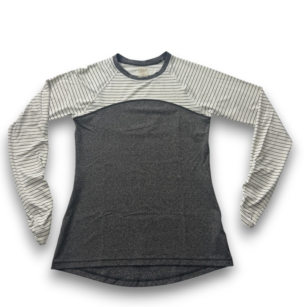 CALIA by Carrie Underwood Women Sm Gray Striped Ruched Long Sleeve Top WSA18802H